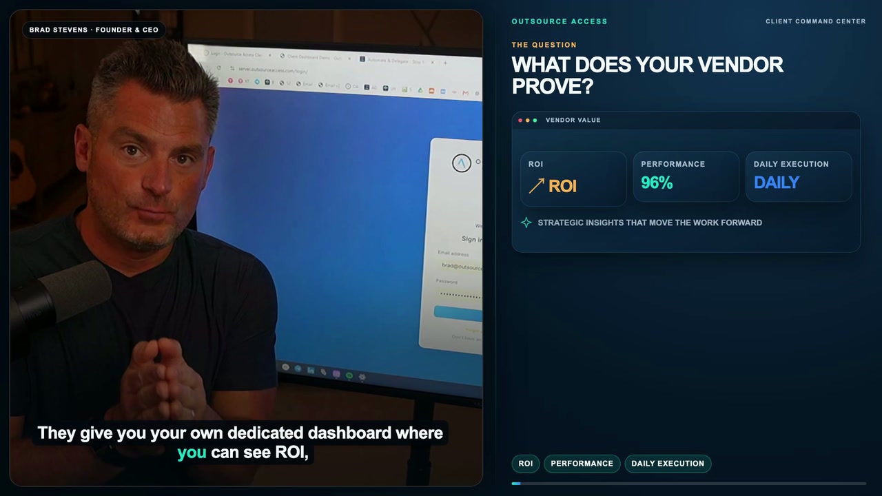 Landscape Client Command Center video with Brad on the left and animated graphics on the right